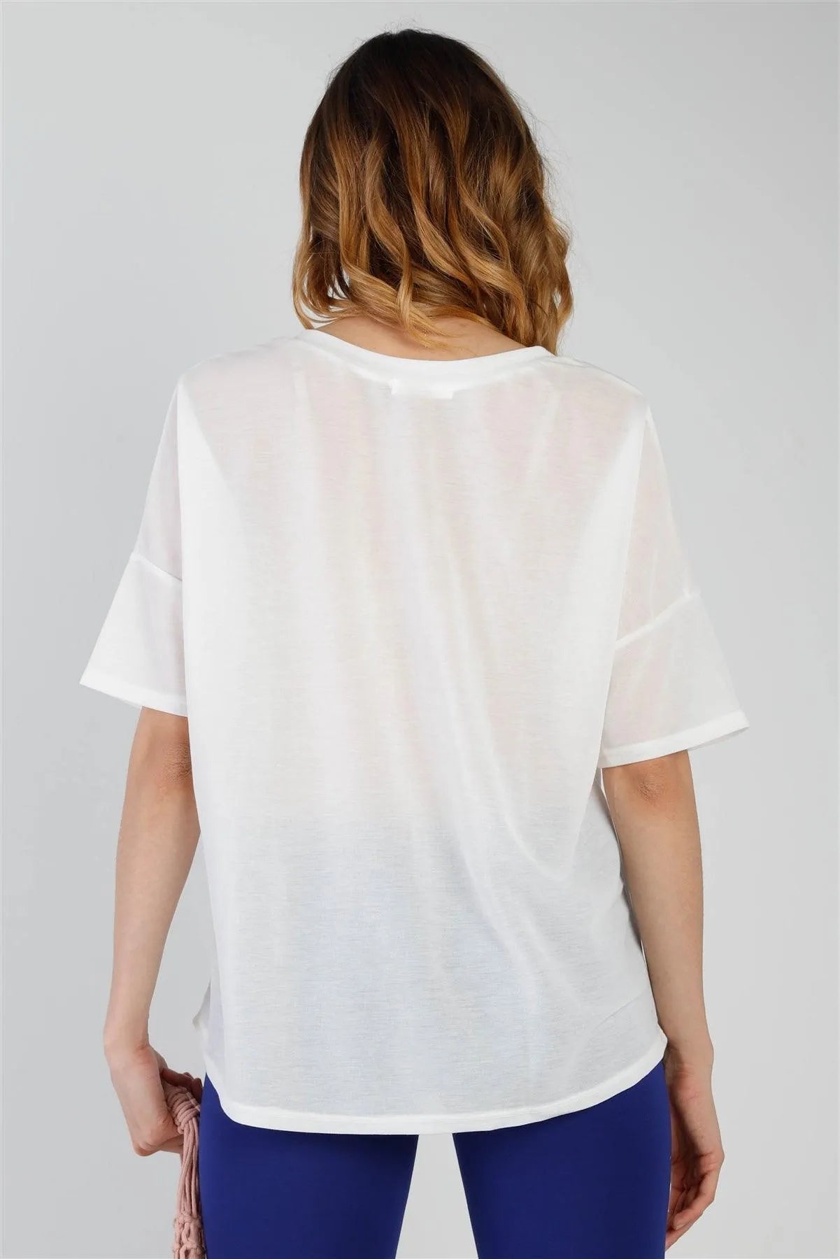 White V-Neck Short Sleeve Relaxed Top /1-1-1 - Tasha Apparel Wholesale