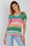 Multi Color Stripe Knit V-Neck Top /1-1-1 - Tasha Apparel Wholesale