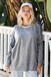 Charcoal Cotton Blend Velour Long Sleeve Sweater /1-1-1