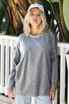 Charcoal Cotton Blend Velour Long Sleeve Sweatshirt - Tasha Apparel Wholesale