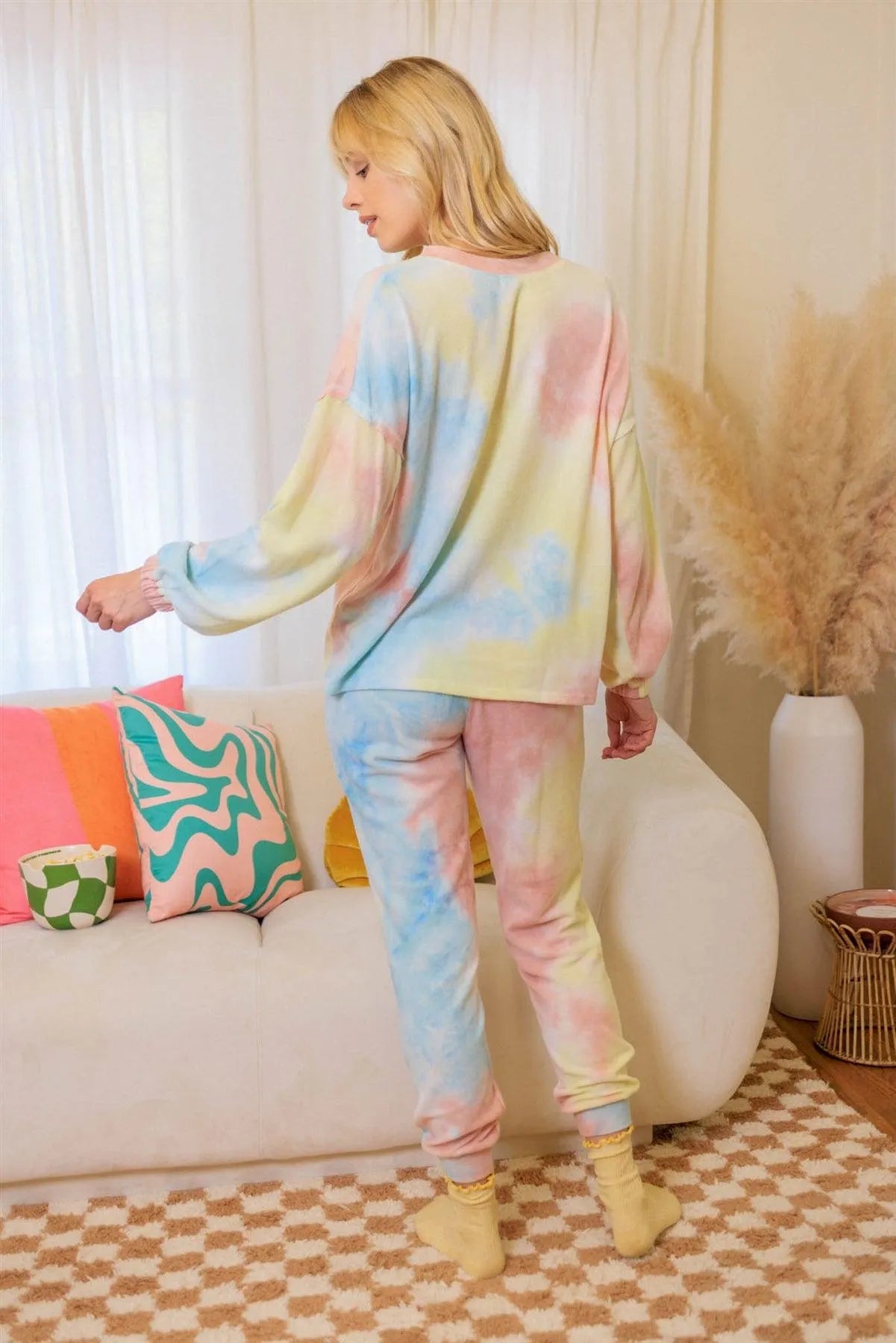Multi Color Tie-Dye Flannel Button Up Long Sleeve Top & Jogger Pants Set /1-1-1 - Tasha Apparel Wholesale