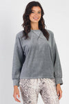 Charcoal Velour Cotton Blend Long Sleeve Sweater /1-1-1