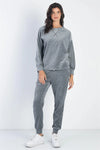 Charcoal Velour Cotton Long Sleeve Sweater & Pant Set - Tasha Apparel Wholesale