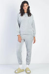 Grey Velour Cotton Long Sleeve Sweater & Pant Set - Tasha Apparel Wholesale
