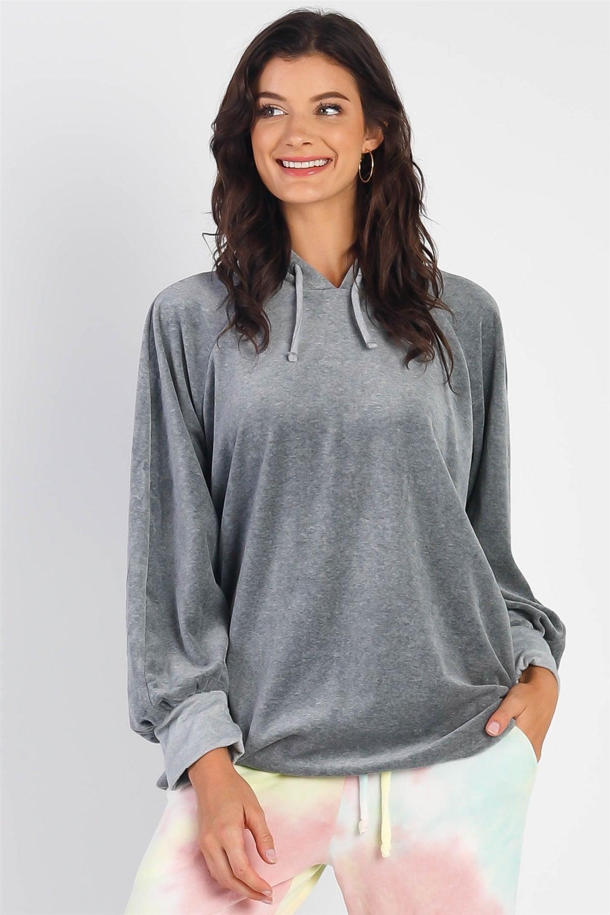 Charcoal Cotton Blend Hooded Long Sleeve Sweaters /1-1-1