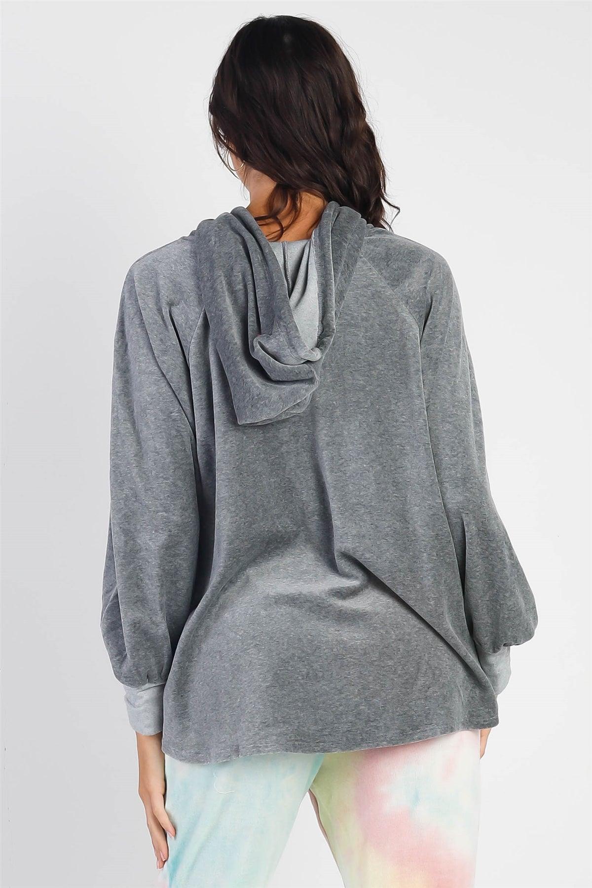 Charcoal Cotton Blend Hooded Long Sleeve Sweaters /1-1-1