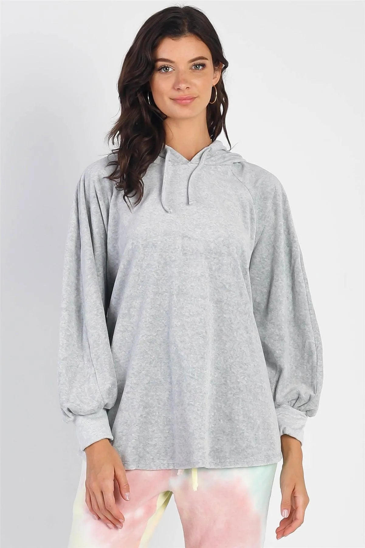Grey Cotton Blend Long Sleeve Hoodie Sweatshirt /1-1-1 - Tasha Apparel Wholesale