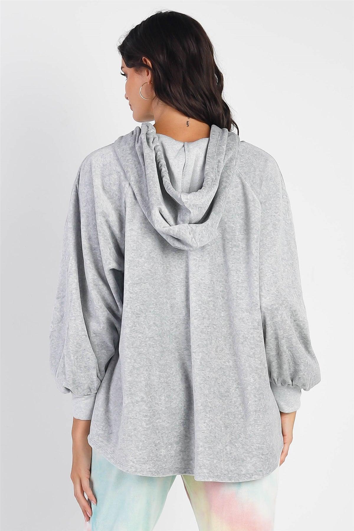 Grey Cotton Blend Hooded Long Sleeve Sweaters /1-1-1
