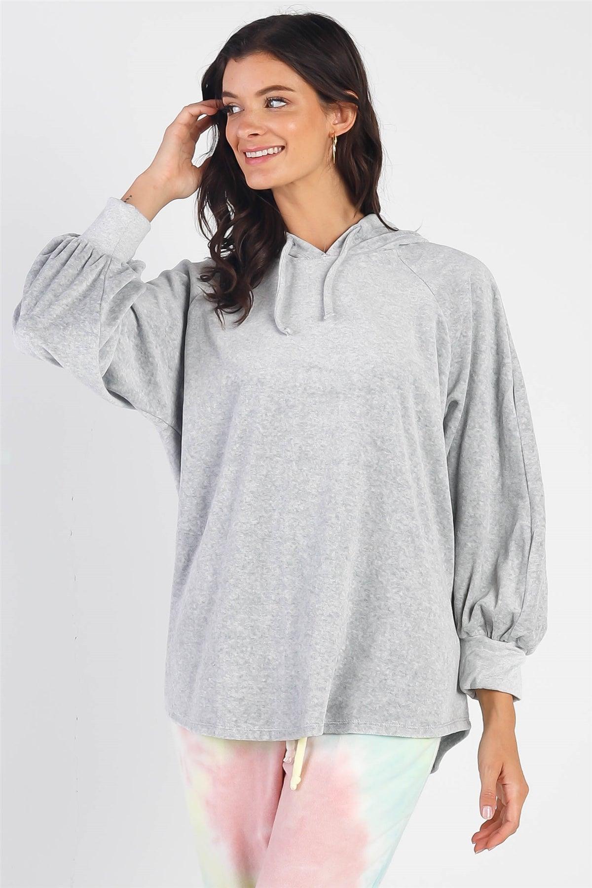 Grey Cotton Blend Hooded Long Sleeve Sweaters /1-1-1