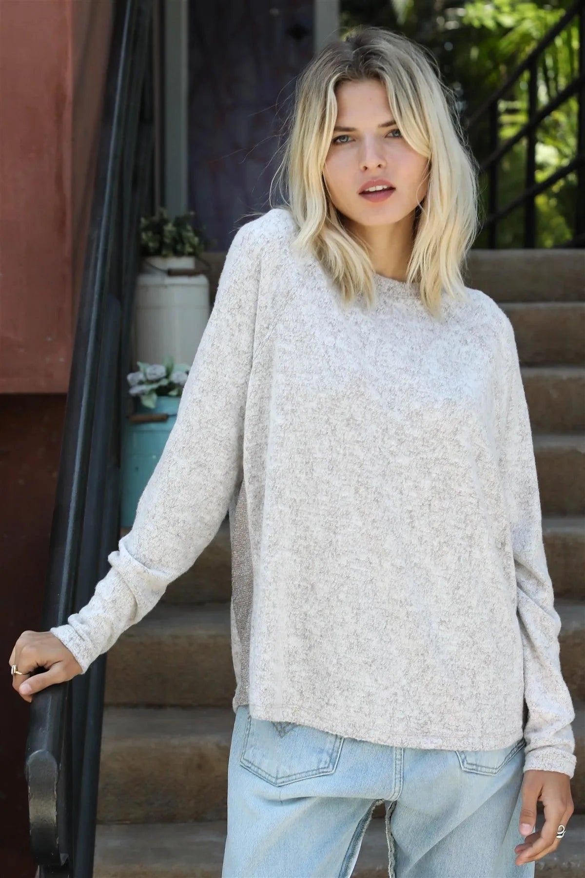 Taupe Long Sleeve Relaxed Fit Top /1-1-1 - Tasha Apparel Wholesale