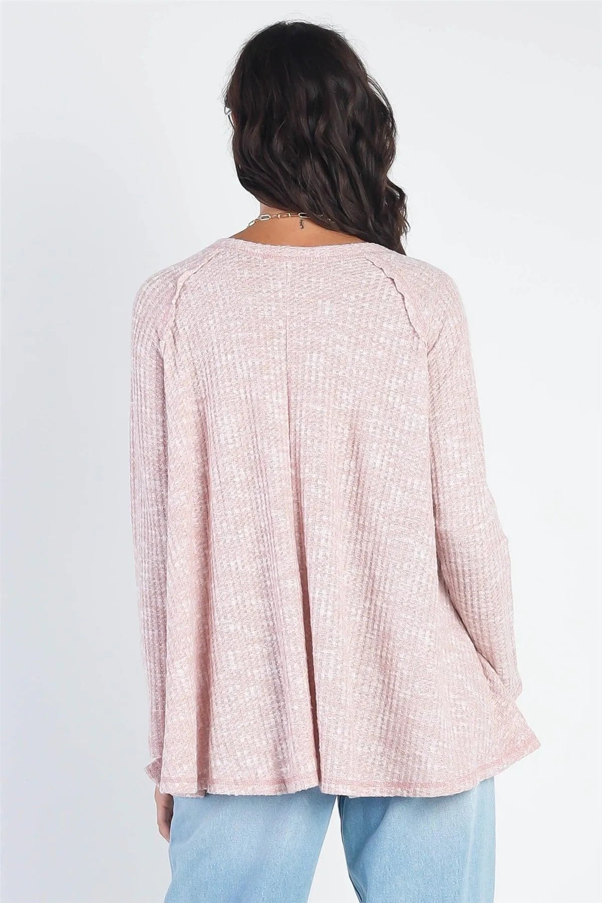 Mauve Waffle Knit Stitch Detail Long Sleeve Top /1-1-2 - Tasha Apparel Wholesale