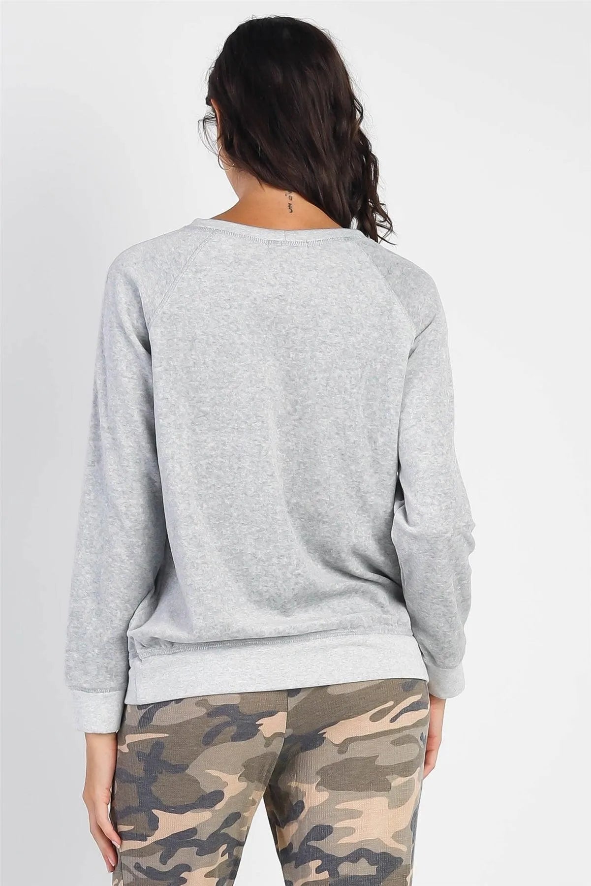Heather Grey Cotton Blend Long Sleeve Sweatshirt - Tasha Apparel Wholesale