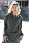 Olive Flannel Button Up Collared Long Sleeve Top /1-1-1