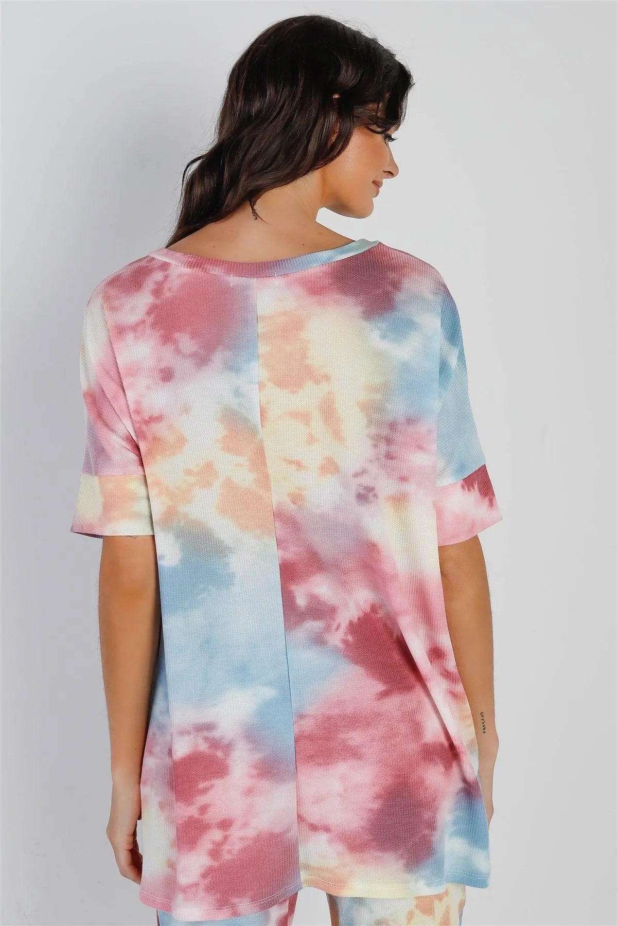 Multi Color Tie-Dye Waffle Knit Short Sleeve Top & Pants Set /1-1-1 - Tasha Apparel Wholesale