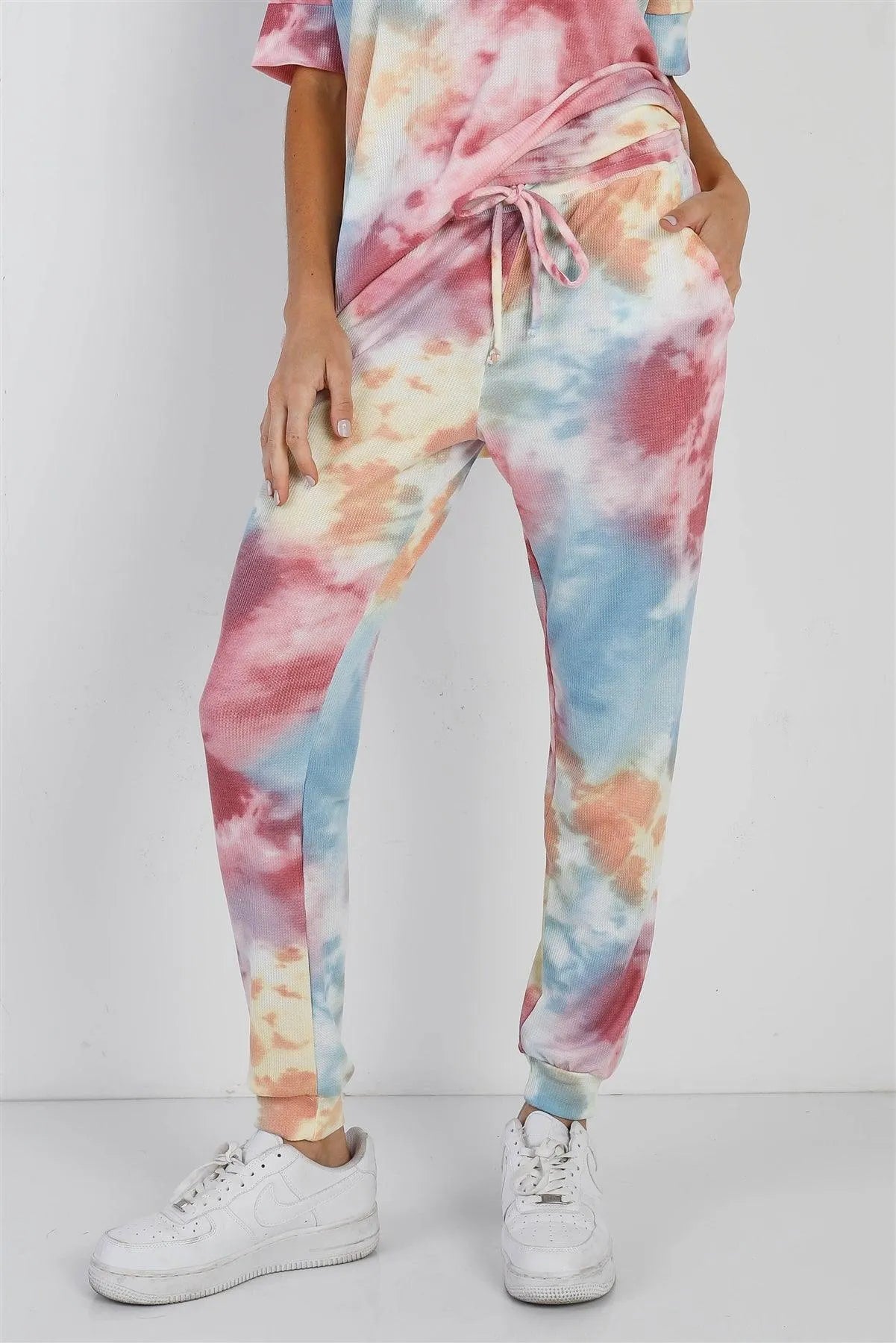 Multi Color Tie-Dye Waffle Knit Short Sleeve Top & Pants Set /1-1-1 - Tasha Apparel Wholesale