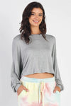 Heather Grey Long Balloon Sleeve Uneven Hem Top /1-1-1 - Tasha Apparel Wholesale