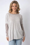 Taupe Long Sleeve Round Neck Two Pocket Side Top - Tasha Apparel Wholesale