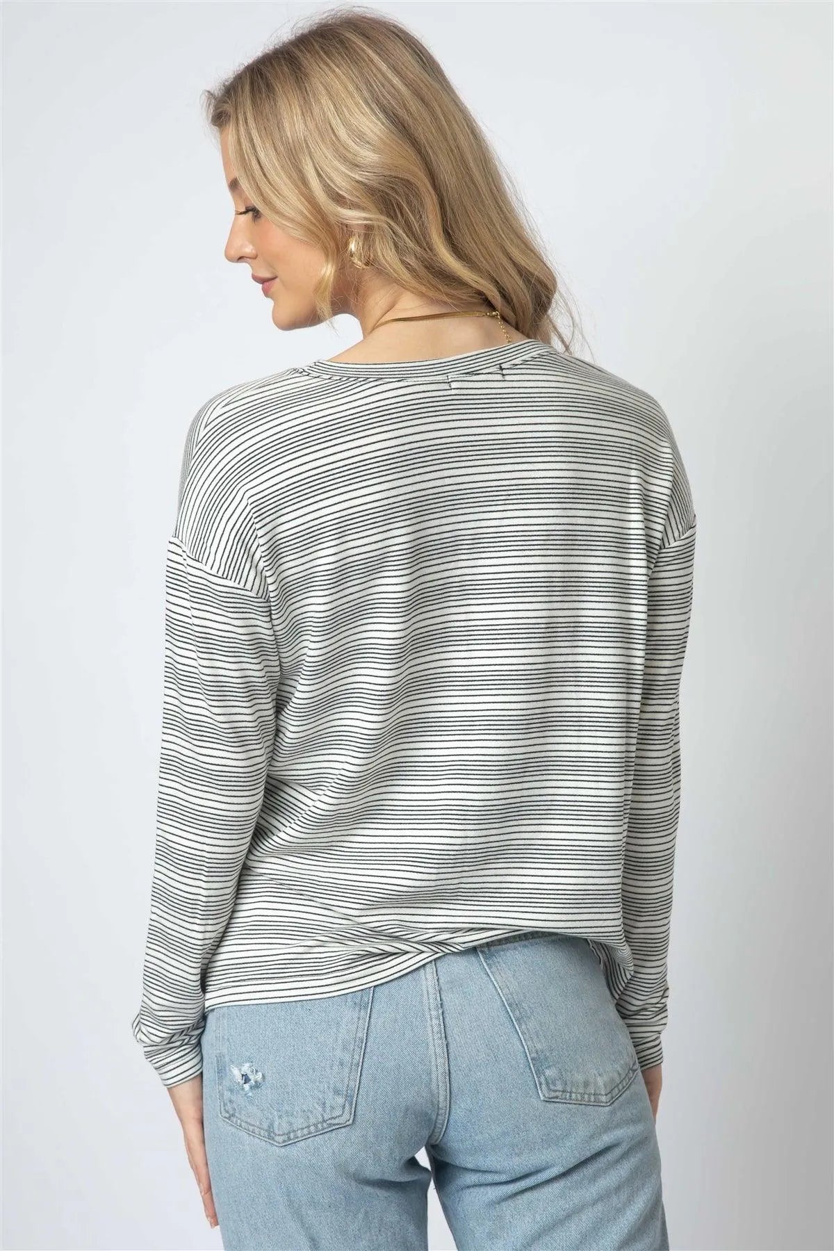 Black & Cream Stripe Long Sleeve Top /1-1-1 - Tasha Apparel Wholesale