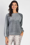 Charcoal Cotton Blend Velour Balloon Long Sleeve Top - Tasha Apparel Wholesale