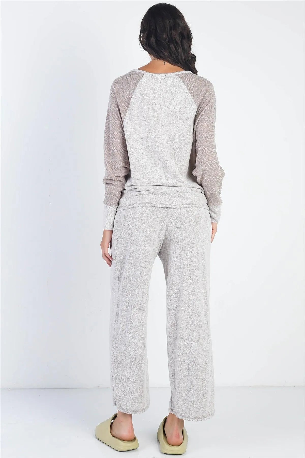 Taupe Round Neck Long Sleeve Top & Relax Fit Pants Set /1-1-1 - Tasha Apparel Wholesale