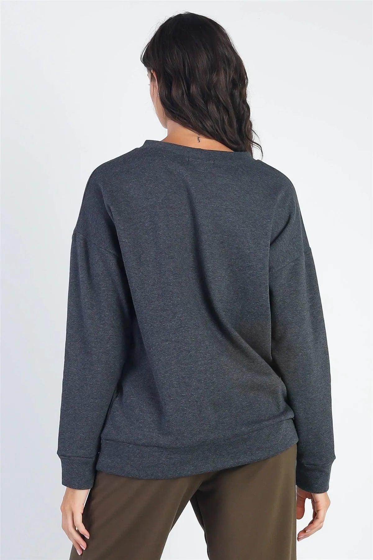 Charcoal Basic Long Sleeve Sweatshirt - Tasha Apparel Wholesale