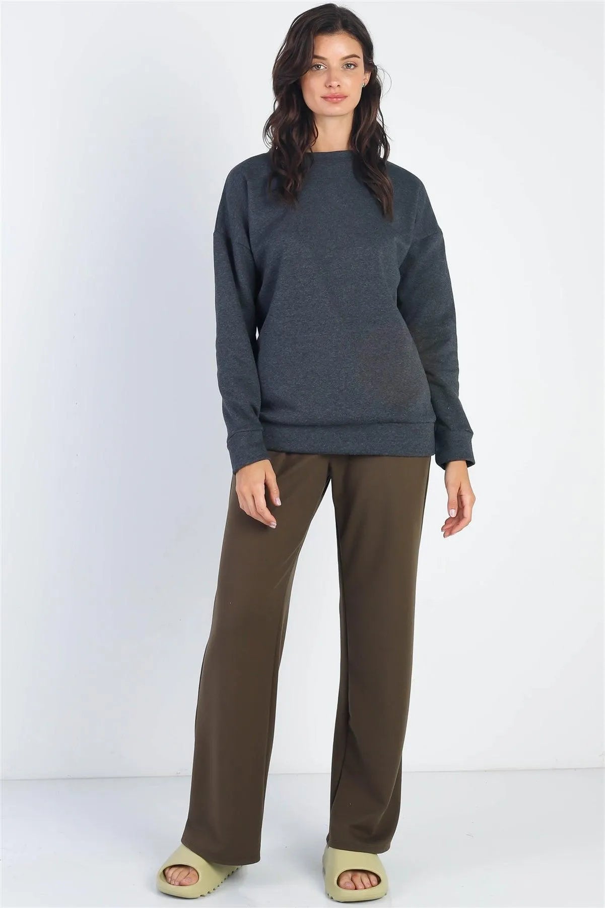 Charcoal Basic Long Sleeve Sweatshirt - Tasha Apparel Wholesale