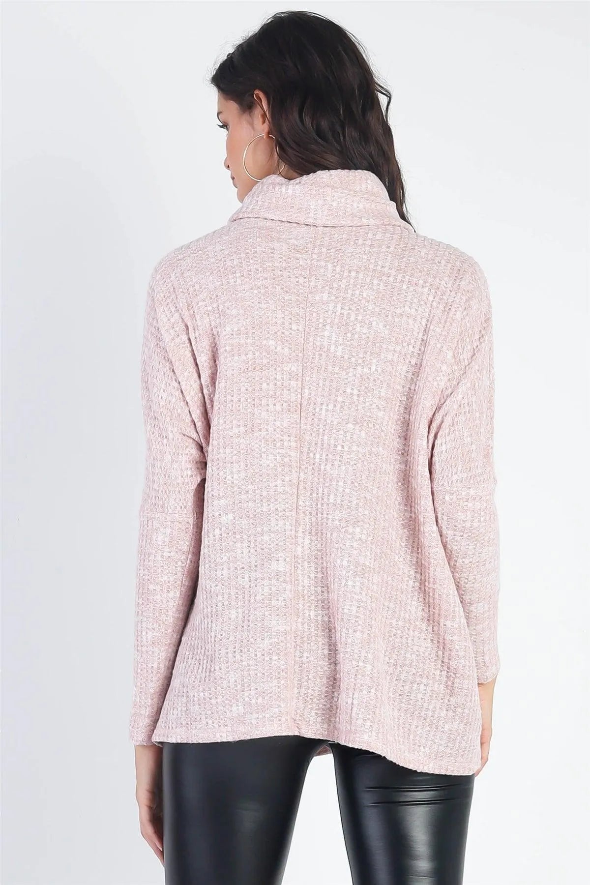Mauve Waffle Knit Turtle Neck Long Sleeve Relaxed Sweater /1-1-1 - Tasha Apparel Wholesale