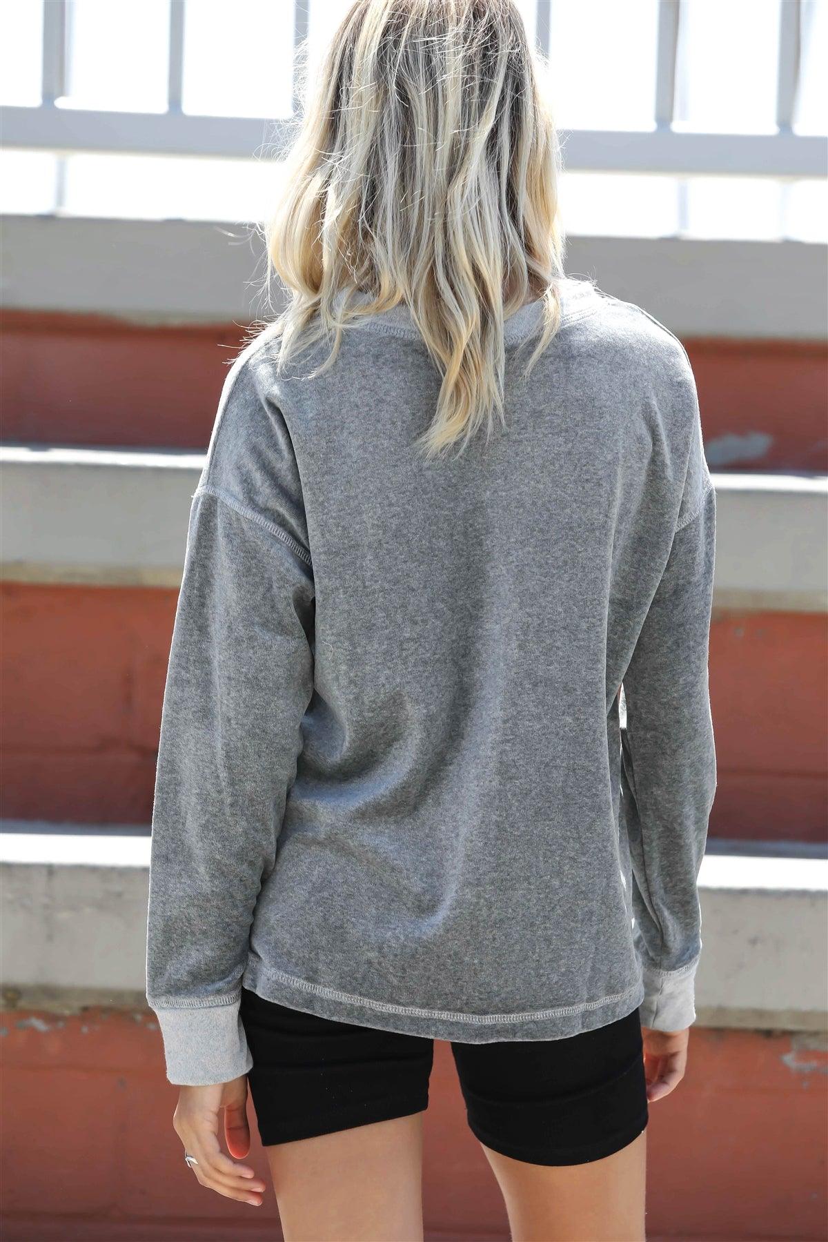 Charcoal Cotton Bland Velour Long Sleeve Sweaters /1-1-1