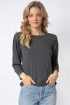 Charcoal Shoulder Pad Puff Midi Sleeve Top - Tasha Apparel Wholesale