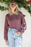 Burgundy Round Neck Long Sleeve Relaxed Top /1-1-1 - Tasha Apparel Wholesale
