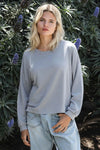 Grey Round Neck Long Sleeve Relaxed Top /1-1-1 - Tasha Apparel Wholesale