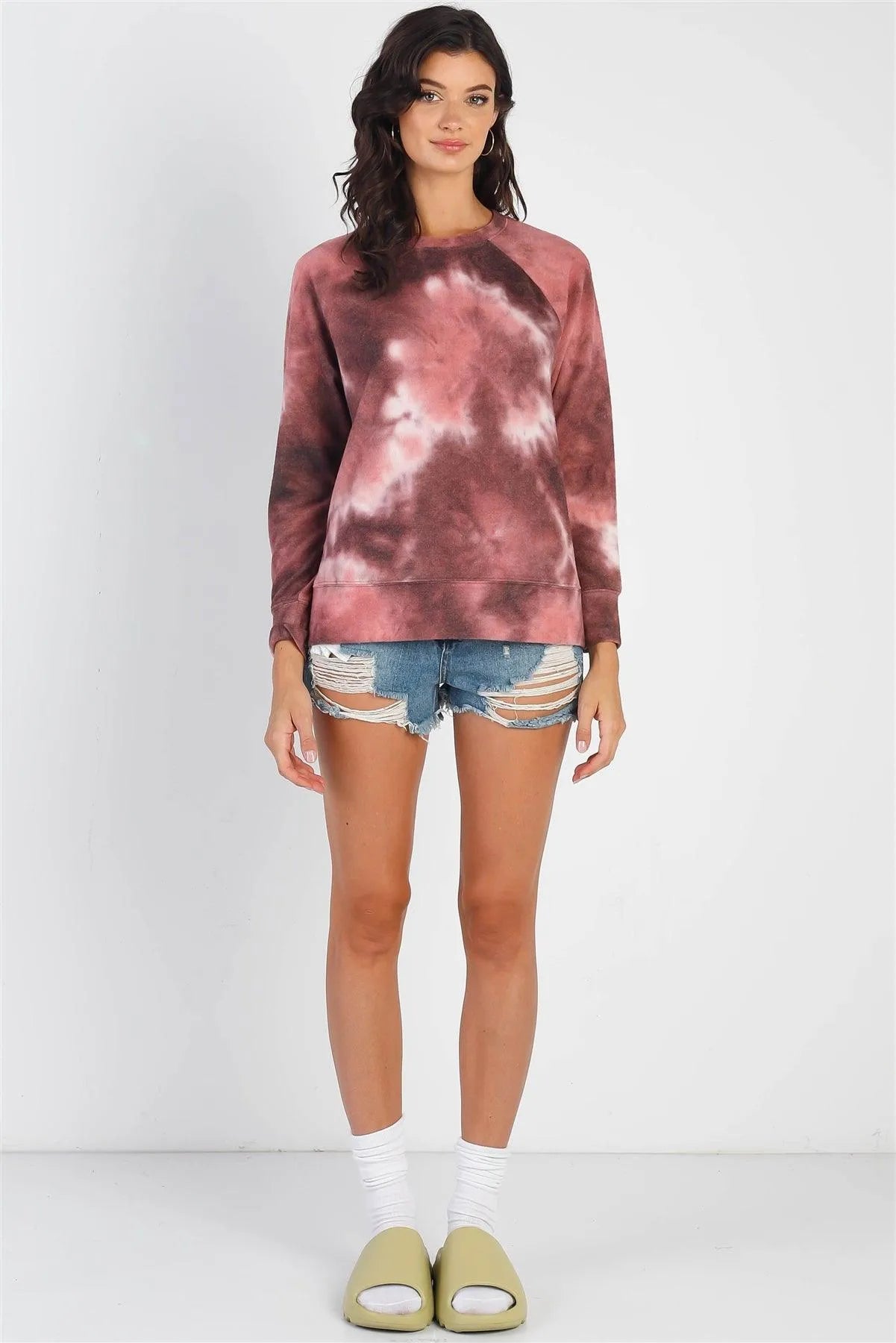 Tie-Dye Round Neck Long Sleeve Sweatshirt - Tasha Apparel Wholesale