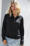 Black Button Up Detail Long Sleeve Top /1-1-1