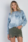 Teal Tie-Dye Print Round Neck Long Sleeve Hem Detail Top /1-1-1 - Tasha Apparel Wholesale
