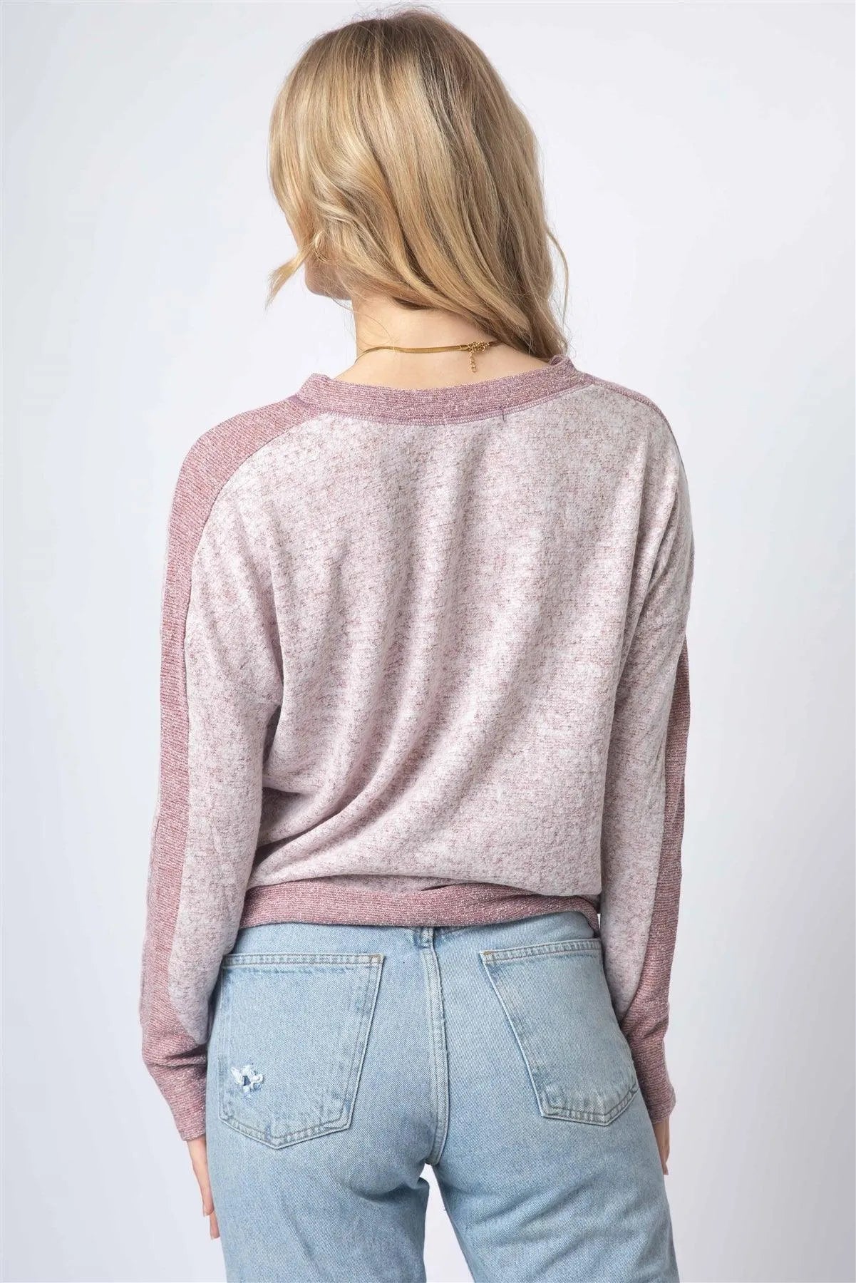 Burgundy Long Sleeve Round Neck Top /1-1-1 - Tasha Apparel Wholesale