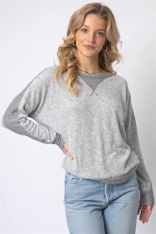 Heather Grey Long Sleeve Round Neck Top /1-1-1 - Tasha Apparel Wholesale