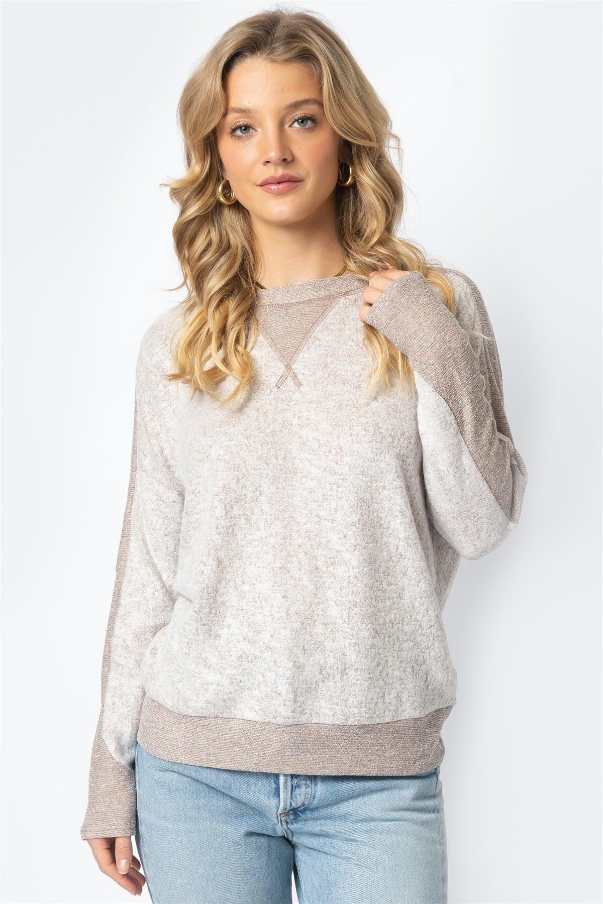 Taupe Long Sleeve Round Neck Top /1-1-1