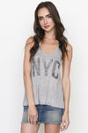 Grey Graphic Front NYC Racer Back Tank Top /2-2-2