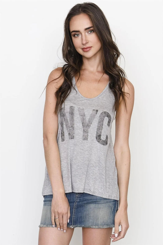 Grey Graphic Front NYC Racer Back Tank Top /2-2-2 - Tasha Apparel Wholesale