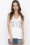 White Graphic Front NYC Racer Back Tank Top /2-2-2 - Tasha Apparel Wholesale