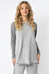 Heather Grey Textured Raglan Long Sleeve Top - Tasha Apparel Wholesale