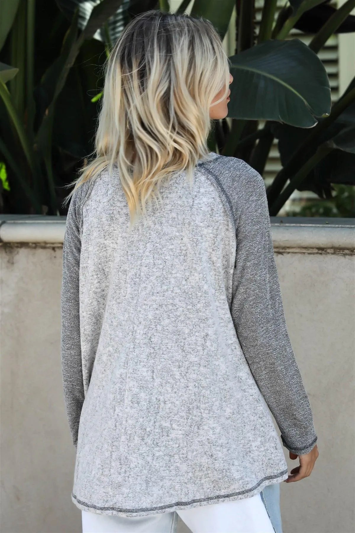 Heather Grey Textured Raglan Long Sleeve Top - Tasha Apparel Wholesale
