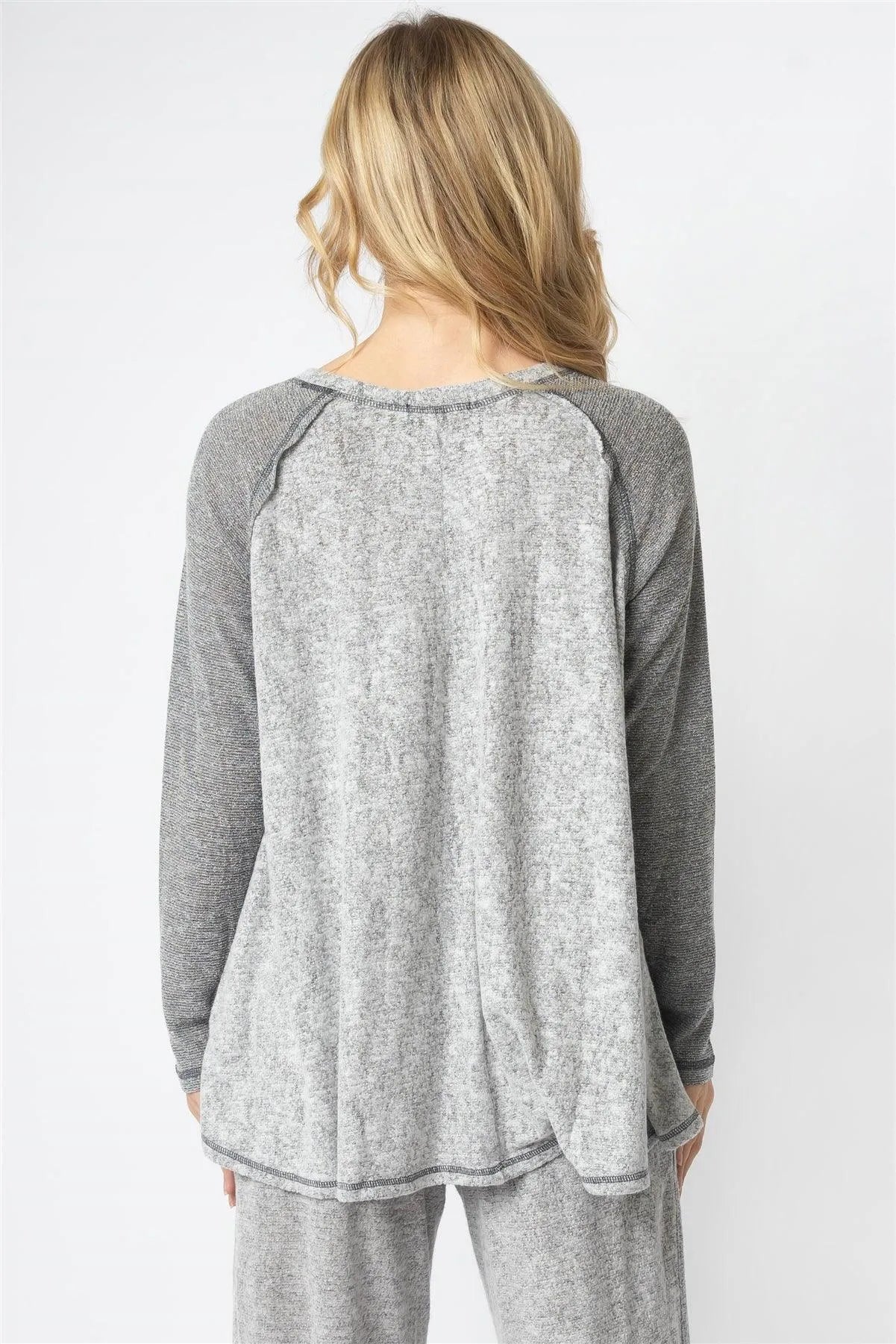 Heather Grey Textured Raglan Long Sleeve Top - Tasha Apparel Wholesale