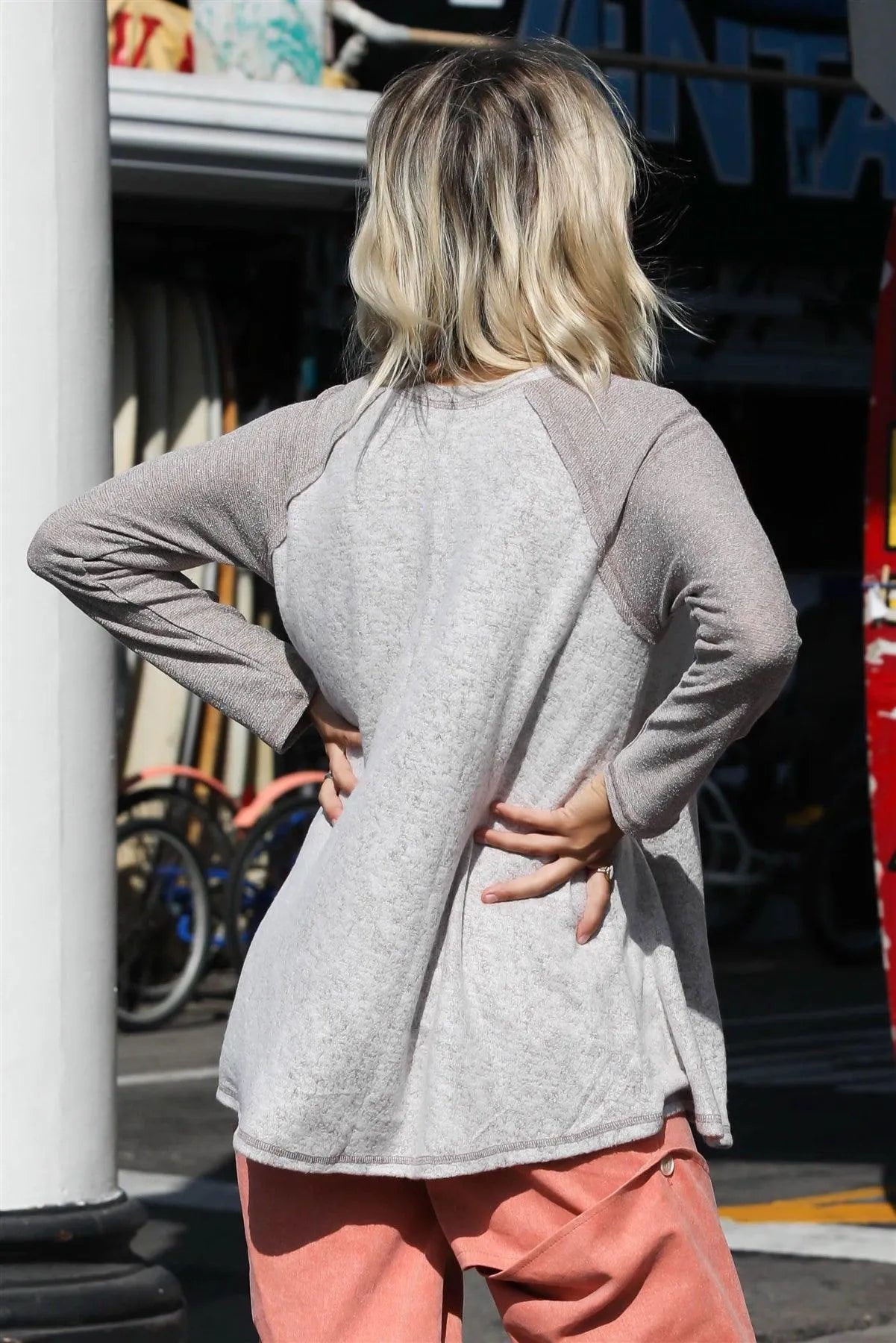 Taupe Textured Raglan Long Sleeve Top - Tasha Apparel Wholesale