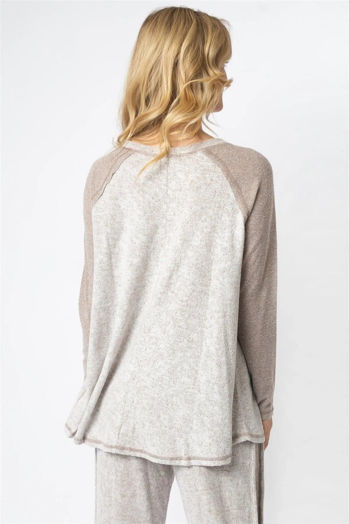 Taupe Textured Raglan Long Sleeve Top - Tasha Apparel Wholesale