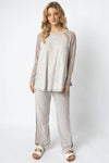 Taupe Textured Raglan Long Sleeve Top & Wide Leg Pant Set /1-1-1 - Tasha Apparel Wholesale