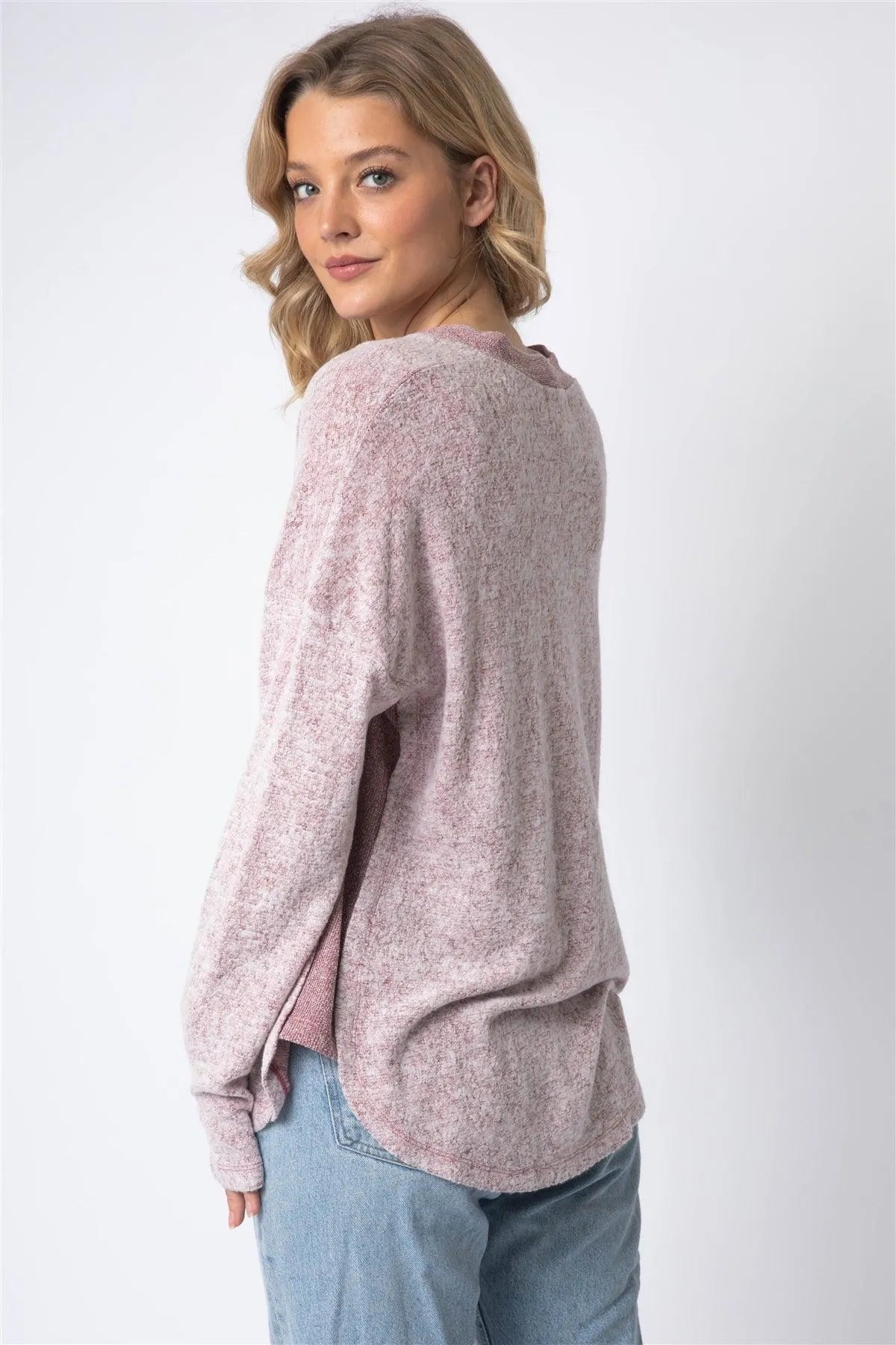 Burgundy Textured Side Detail Long Sleeve Cardigan /1-1-1 - Tasha Apparel Wholesale