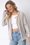 Taupe Textured Side Detail Long Sleeve Cardigan /1-1-1 - Tasha Apparel Wholesale
