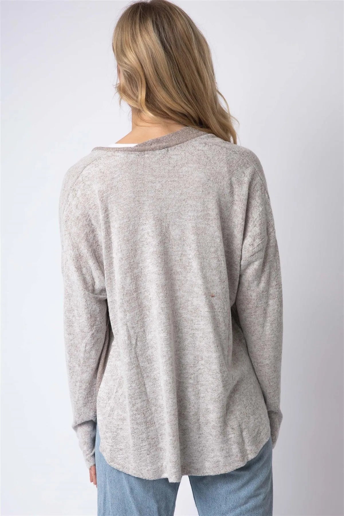 Taupe Textured Side Detail Long Sleeve Cardigan /1-1-1 - Tasha Apparel Wholesale