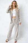 Taupe Textured Side Detail Long Sleeve Cardigan & Wide Leg Pant Set /1-1-1 - Tasha Apparel Wholesale